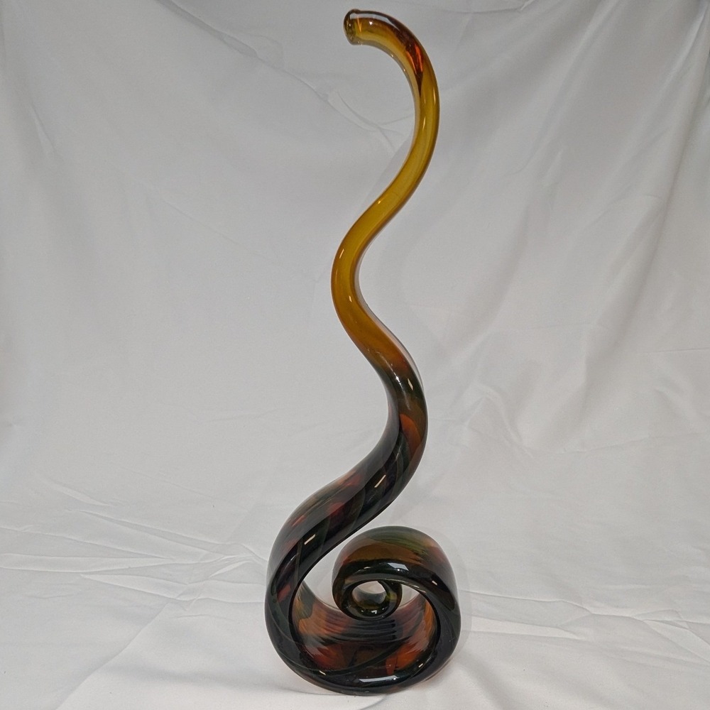 Art Glass Sculpture Amber Multi-Color Spiral Swirl 12" MCM Earthy Home Design